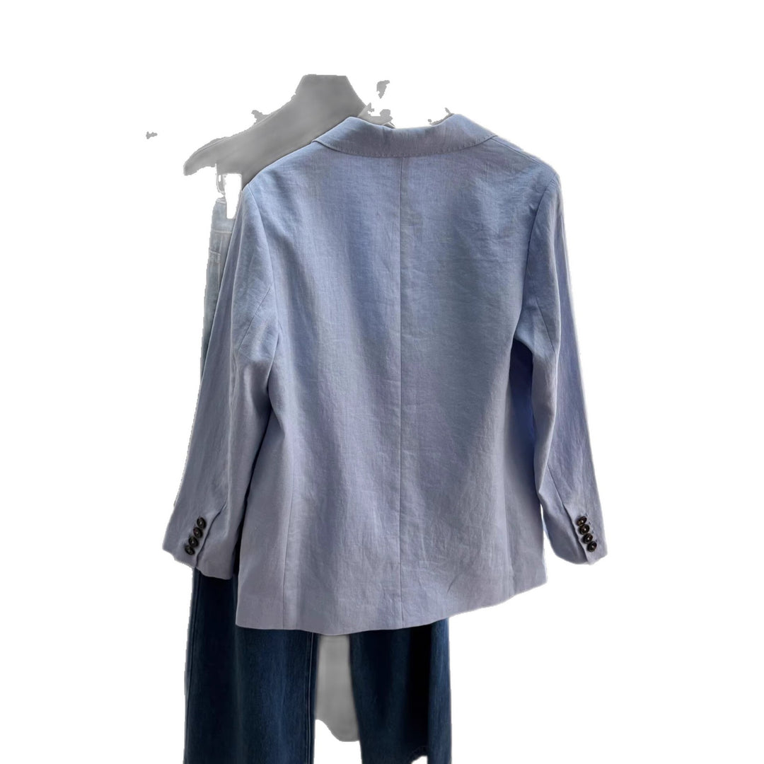 Damen Modischer Leinenblazer mit zwei Taschen Echoarchiv