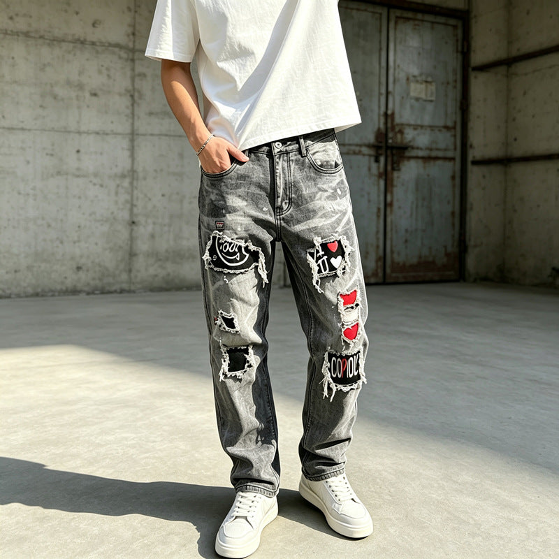Herren Modische Destroyed Jeans mit kreativen Patches Echoarchiv