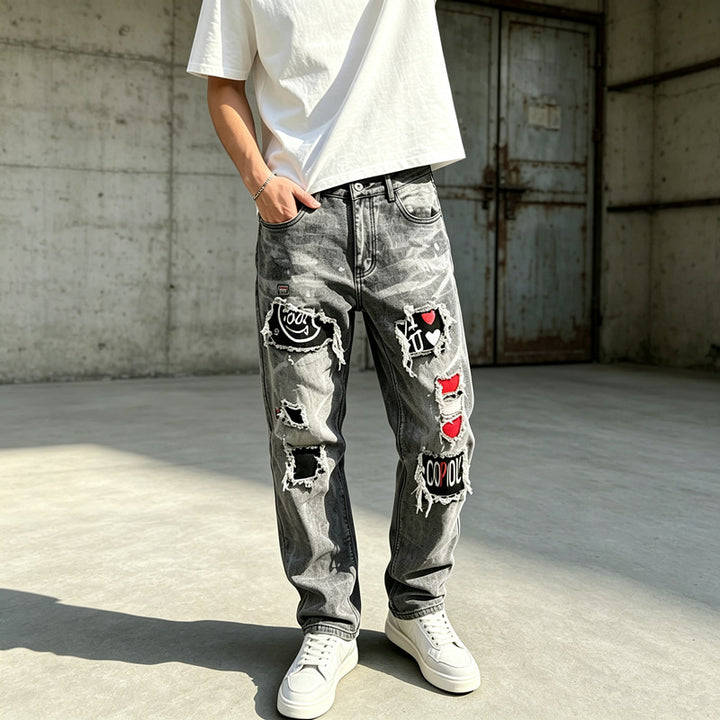 Herren Modische Destroyed Jeans mit kreativen Patches Echoarchiv