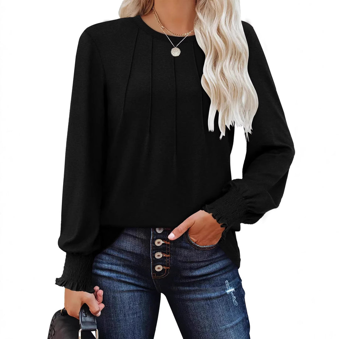 Damen Longsleeve-Tunika mit senkrechten Biesen und gerafften Rüschbündchen – Avérine
