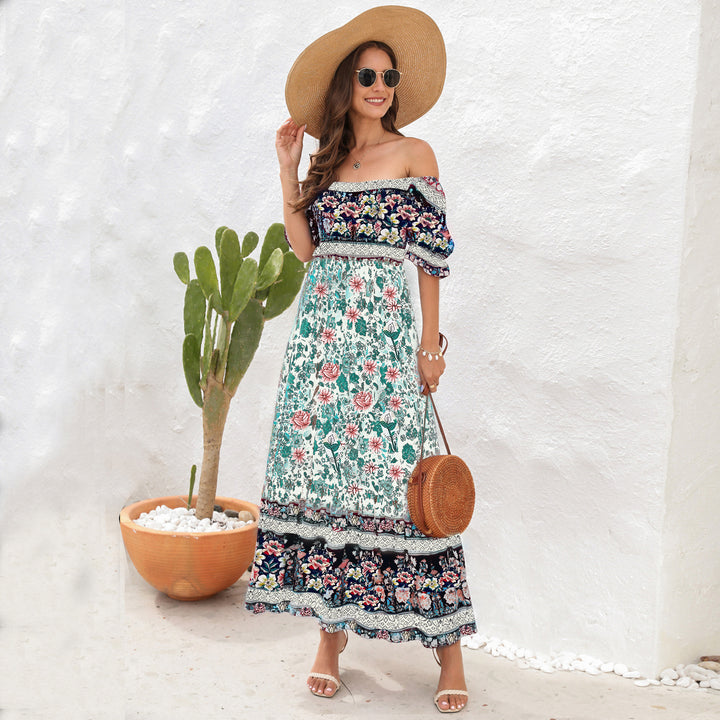 Damen Maxi-Kleid mit schulterfreier Passform und floralen Mustern Echo Archiv