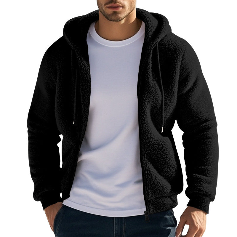 Herren Teddy-Fleece-Kapuzenjacke mit durchgehendem Reißverschluss und Kängurutaschen Echoarchiv