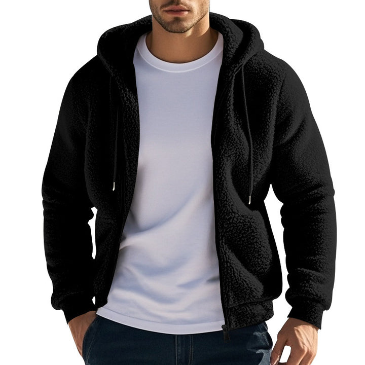 Herren Teddy-Fleece-Kapuzenjacke mit durchgehendem Reißverschluss und Kängurutaschen Echoarchiv