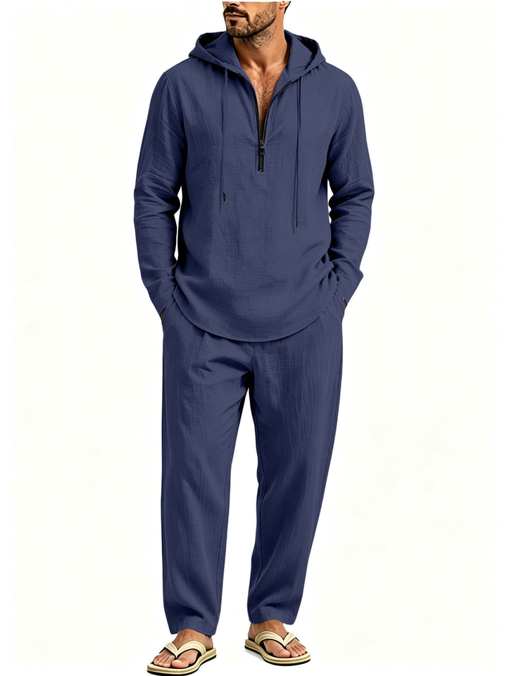 Herren Lässiges Lounge-Set mit Halbzip-Kapuzenpullover und locker sitzender Freizeit-Hose Echoarchiv