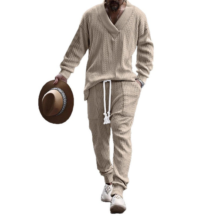Herren Strick-Jogginganzug mit modernem V-Ausschnitt und elastischem Bund Echoarchiv