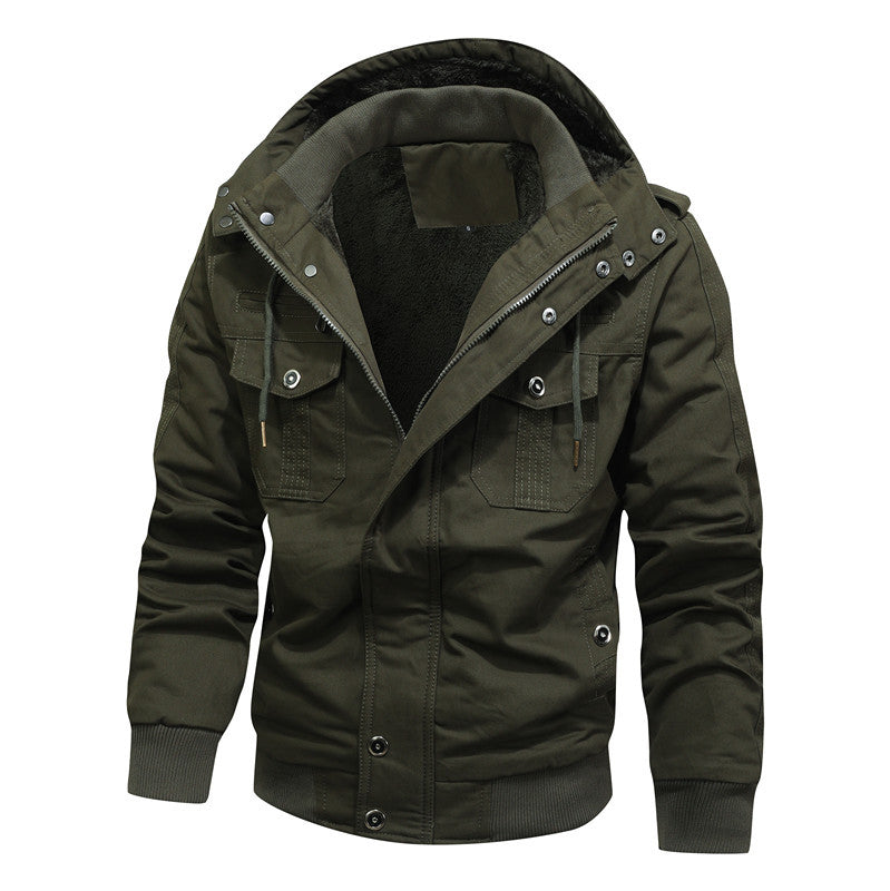 Herren Arbeitsjacke aus Canvas mit Teddy-Innenfutter, Kapuze und Utility-Taschen Echoarchiv
