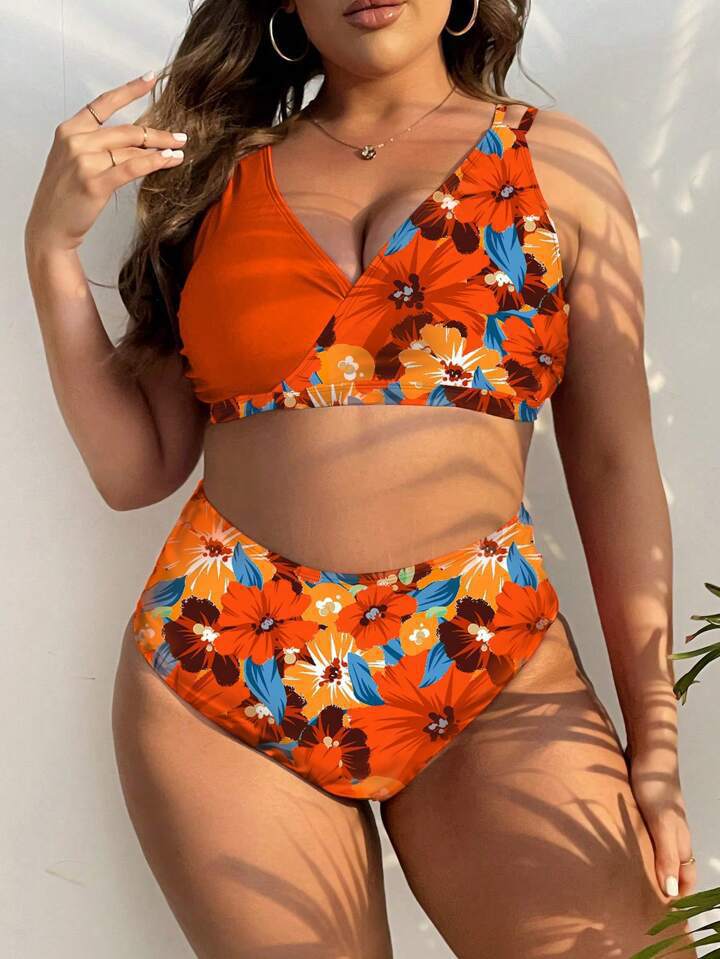Damen Hochgeschnittener Bikini mit Wickeldesign und floralem Muster Echo Archiv