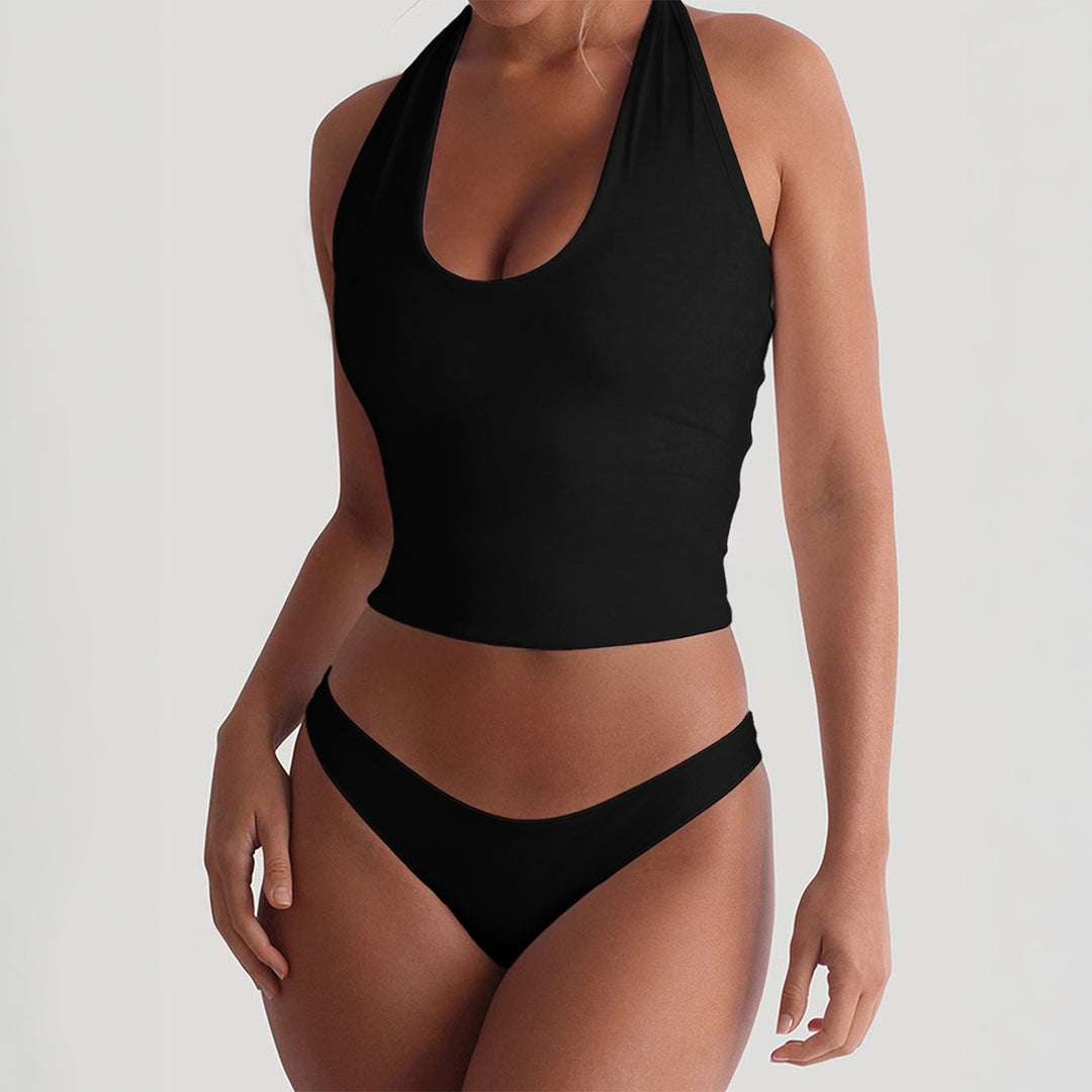 Damen Sportlicher Badeanzug im Crop-Top-Stil mit tiefem V-Ausschnitt Echo Archiv
