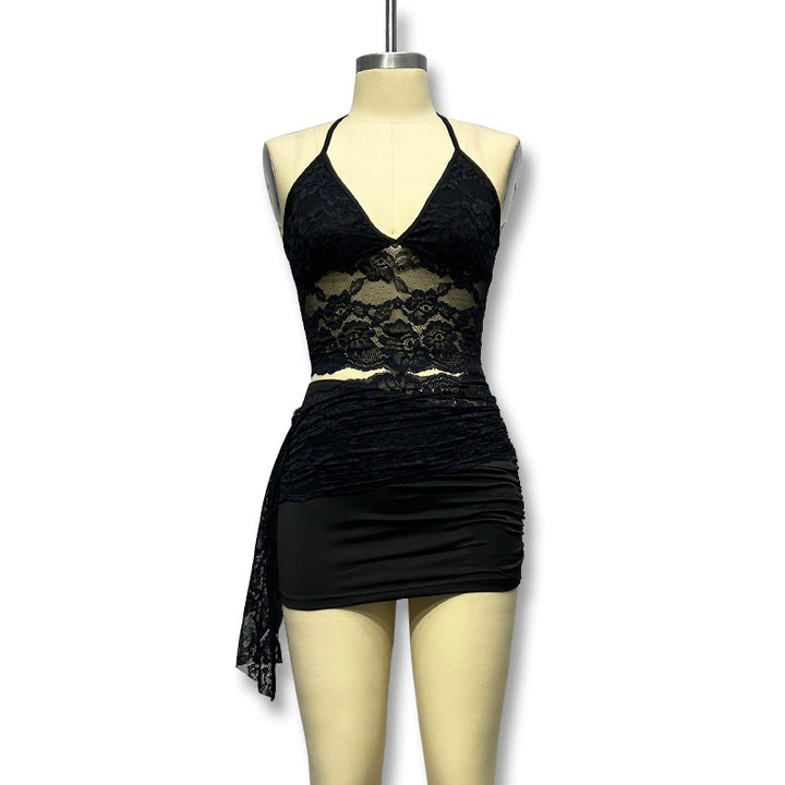 Damen Spitzen-Crop-Top mit Wickeldesign und angeschnittenem Unterrock Echo Archiv