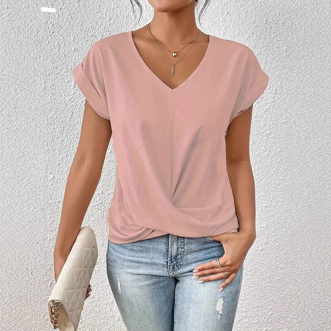 Damen elegante V-Ausschnitt Bluse mit lässiger Drapierung Echo Archiv