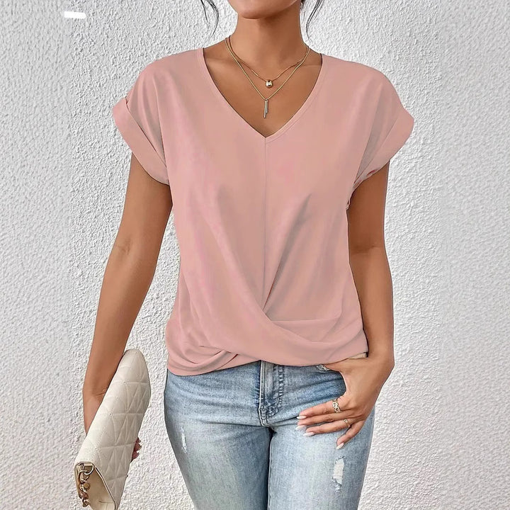 Damen elegante V-Ausschnitt Bluse mit lässiger Drapierung Echo Archiv