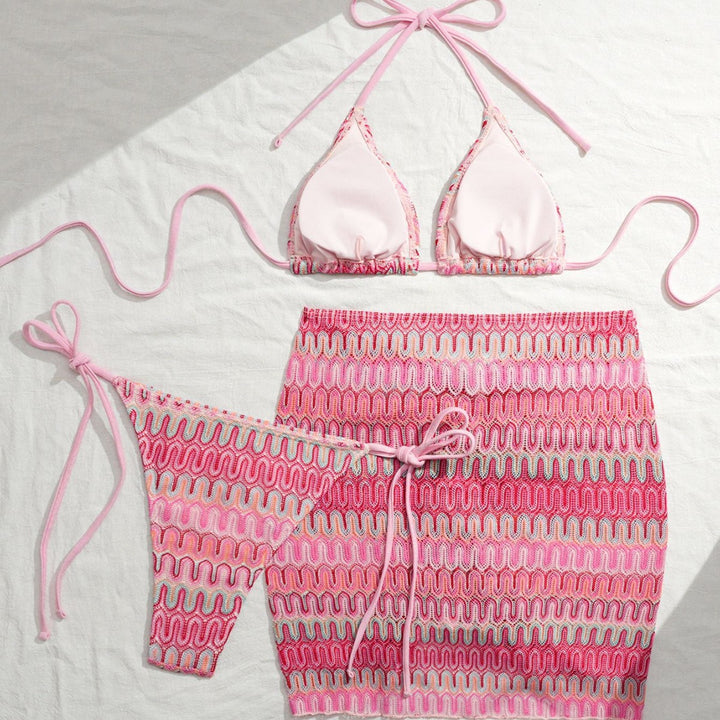 Damen Triangel-Bikini mit Raffinierten Knüpfdetails und Passendem Rock Echo Archiv