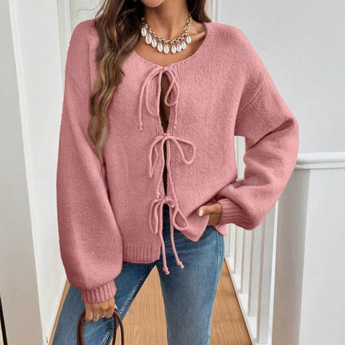Damen Kurzcardigan mit Bindebändern, Oversize‑Silhouette und Ballonärmeln – Veloura
