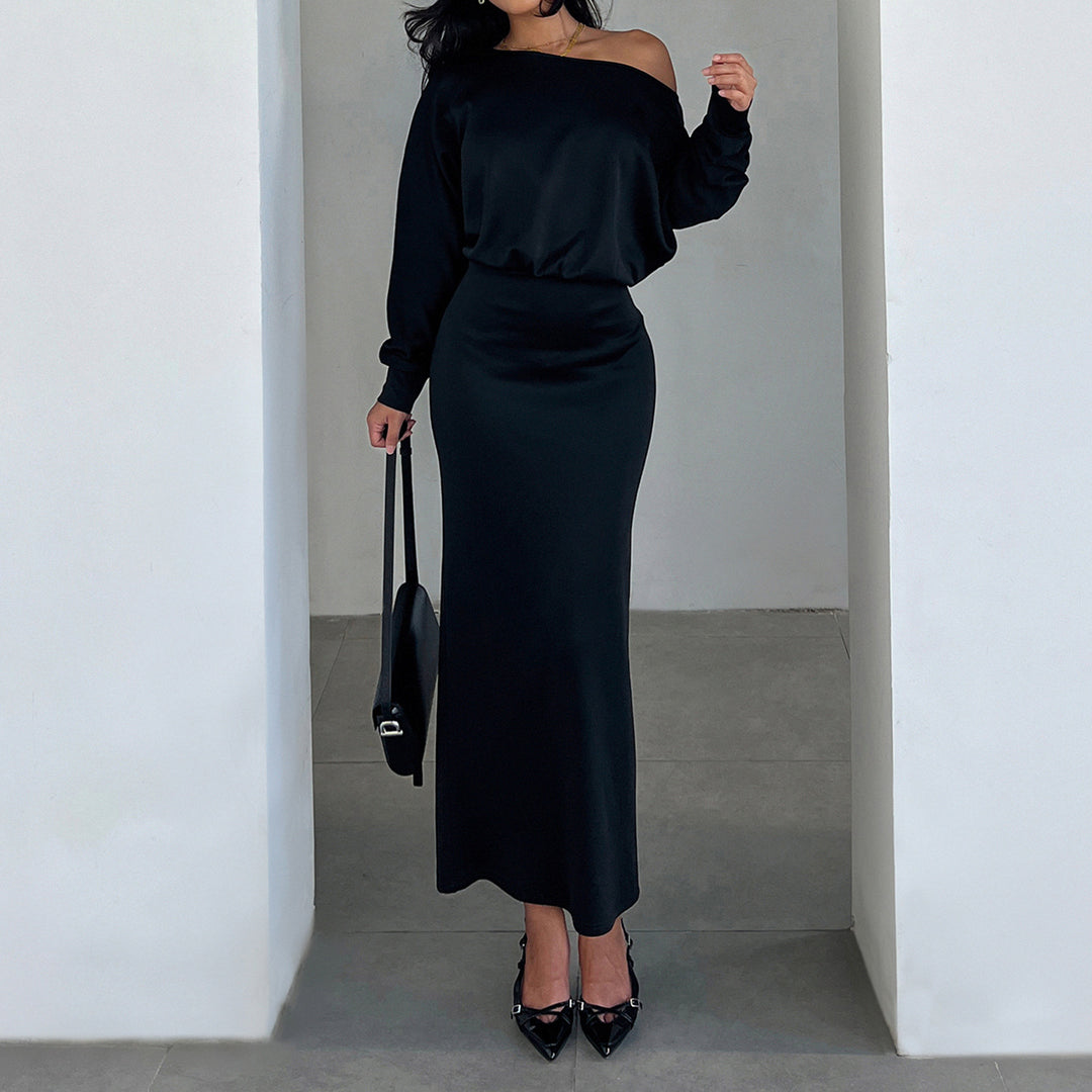 Damen Kleid mit weitem U-Boot-Ausschnitt, Fledermausärmeln und tailliertem Bleistiftrock Echo Archiv