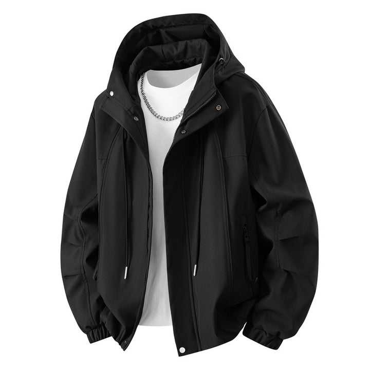 Herren Minimalistische Tech-Kapuzenjacke mit mattierter Oberfläche, Kordelzug & verdeckten Reißverschlusstaschen Echoarchiv
