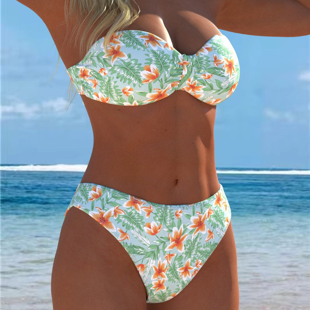 Damen Bandeau-Bikini mit einzigartigem Federmuster und hohem Taillenschnitt Echo Archiv