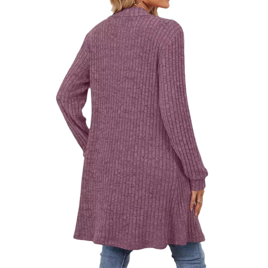 Damen Longline Rippstrick Cardigan mit Taschen Echoarchiv
