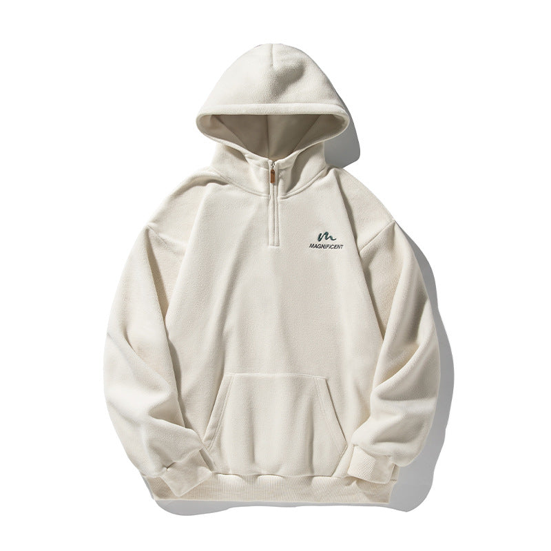 Unisex Fleece-Halbzip-Kapuzenpullover mit Kängurutasche und geripptem Saum Echo Archiv