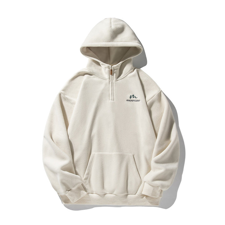 Unisex Fleece-Halbzip-Kapuzenpullover mit Kängurutasche und geripptem Saum Echo Archiv