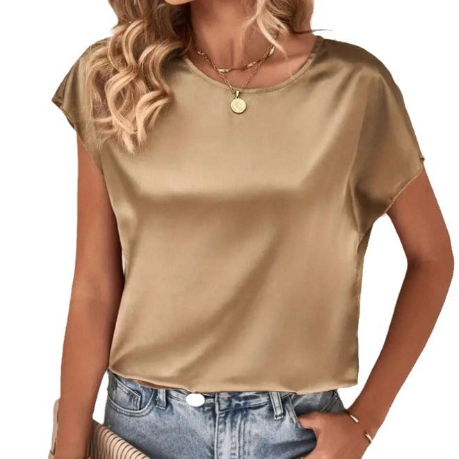 Damen Elegantes Satinoberteil mit lässigem Schnitt und kurzen Ärmeln Echo Archiv