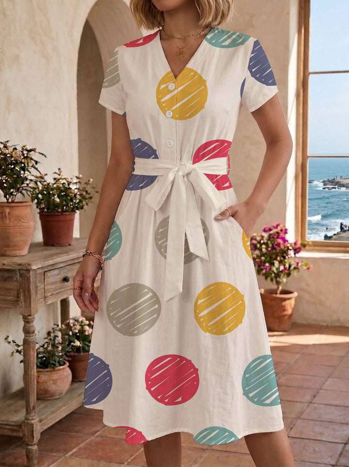 Damen lässiges Maxikleid mit taillierbarem Knoten und dekorativem Karomuster Echo Archiv