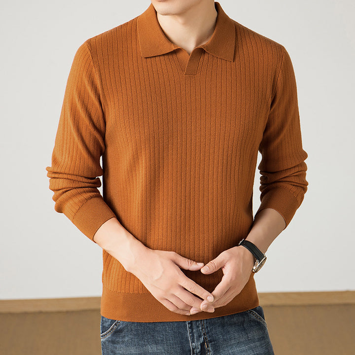 Herren Polokragen-Feinstrickpullover mit Rippstruktur und schmaler Silhouette Echo Archiv