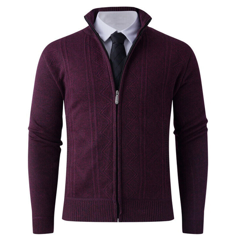 Herren Strick-Zipjacke mit Stehkragen und dezentem Rautenmuster Echo Archiv