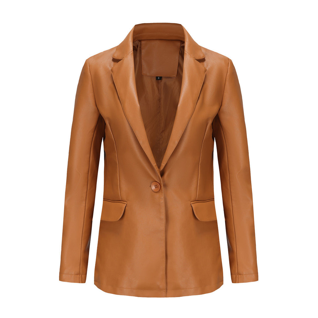 Damen nan taillierter Blazer aus Kunstleder mit Reverskragen und Pattentaschen Echo Archiv