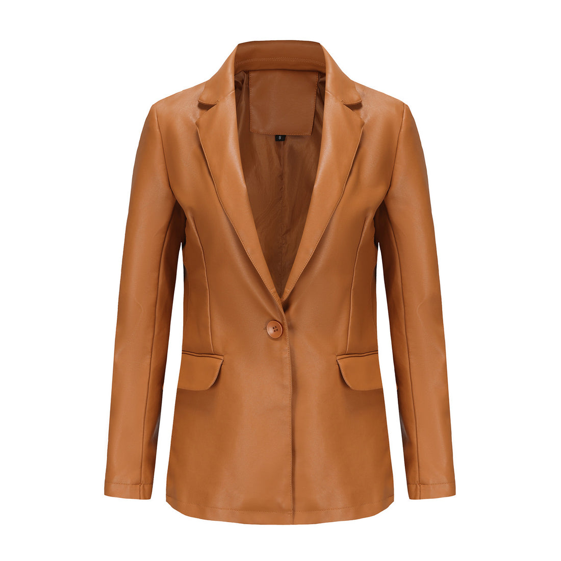 Damen taillierter Blazer aus Kunstleder mit Reverskragen und Pattentaschen – Valéne