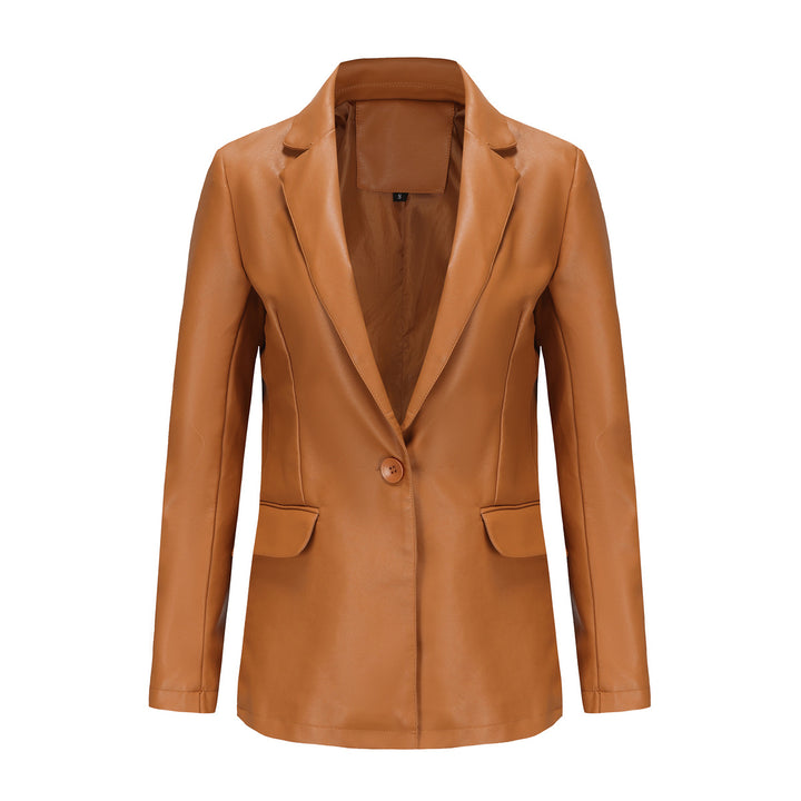 Damen nan taillierter Blazer aus Kunstleder mit Reverskragen und Pattentaschen Echo Archiv