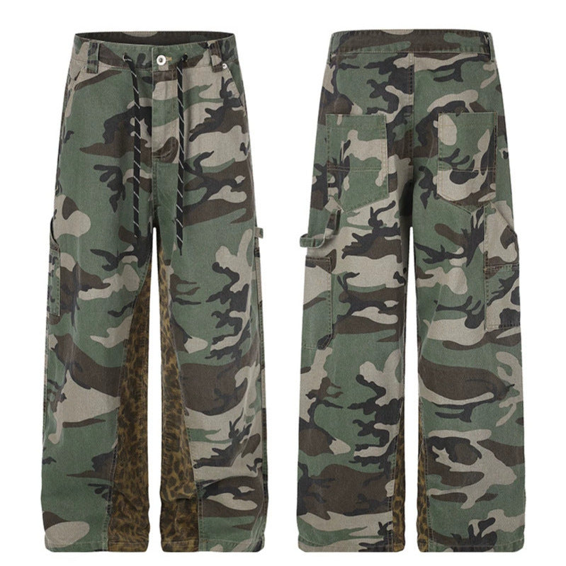 Damen weite Cargo-Hose mit Camouflage-Print und Leo-Kontrastbahnen Echoarchiv