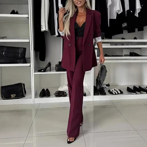 Damen Oversize-Longblazer und hochtailliertes Palazzo-Hose-Set – Valéne