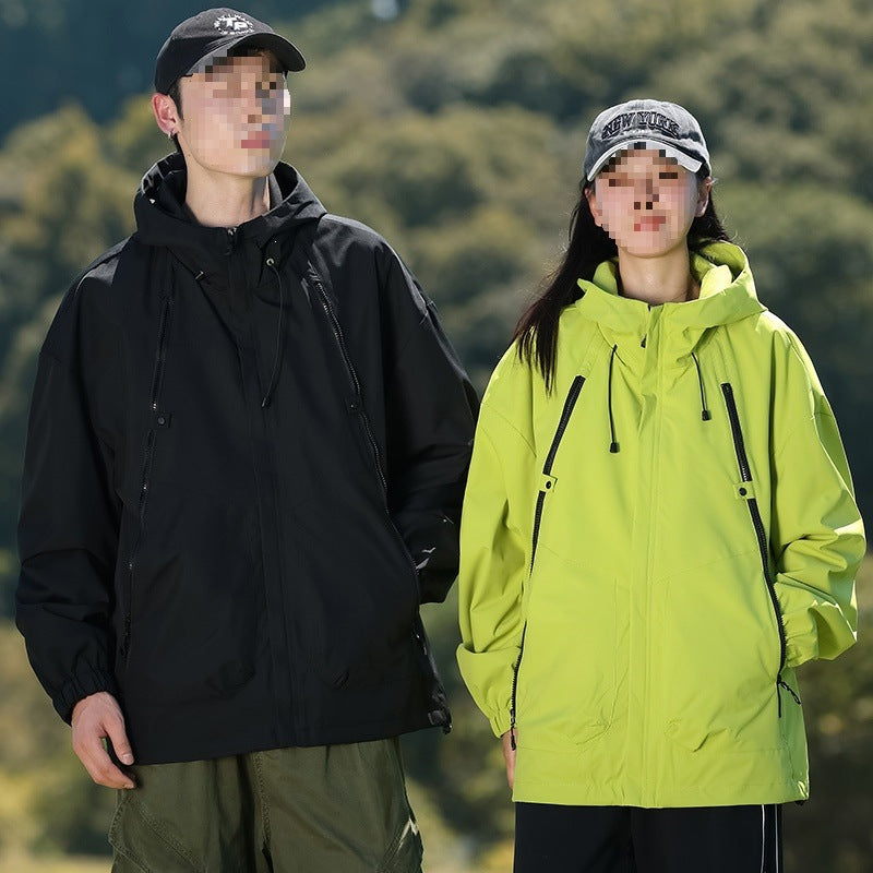 Herren Leichte winddichte Utility-Übergangsjacke mit Kapuze, Multifunktions-Reißverschlüssen & verstellbarem Saum Echoarchiv