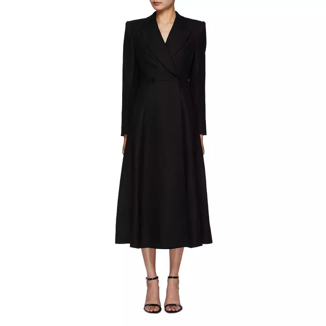 Damen langer taillierter Blazer‑Mantel mit Maxi‑Länge und strukturierten Schultern Echoarchiv