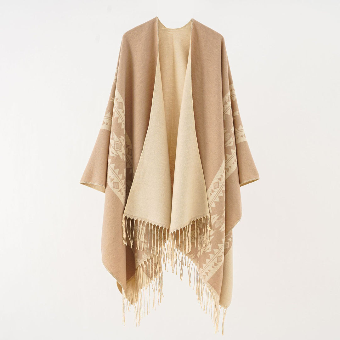 Damen Oversize-Poncho mit Fransen und Jacquardmuster – Avérine