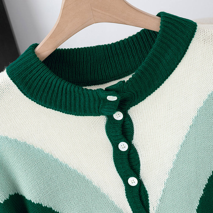 Damen Modischer Strickpullover mit Knopfleiste und Farbblockdesign Echo Archiv