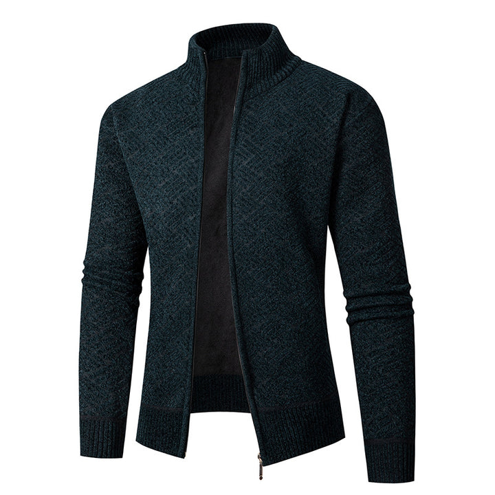 Herren Thermo-Strickjacke mit durchgehendem Reißverschluss, gefüttertem Stehkragen und geometrischem Strukturmuster Echo Archiv
