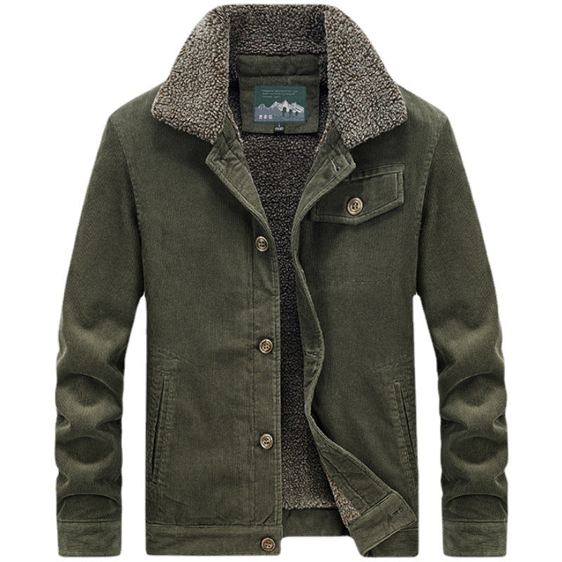 Herren Cord‑Blouson mit durchgehendem Sherpa‑Innenfutter und Umlegekragen – Taviero