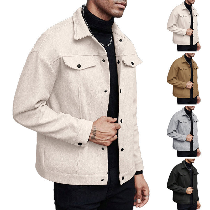 Herren Overshirt-Jacke im Trucker-Stil mit Wollmix-Optik und Druckknöpfen Echoarchiv