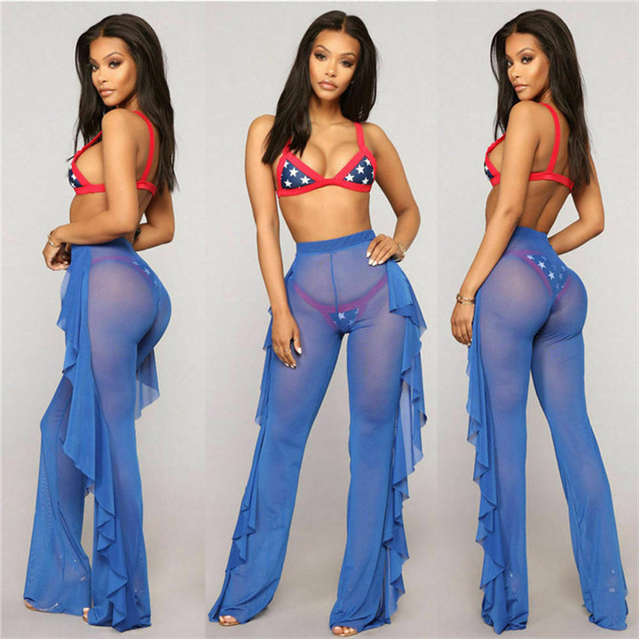 Damen transparente Strandhose mit asymmetrischem Rüschenbesatz Echo Archiv