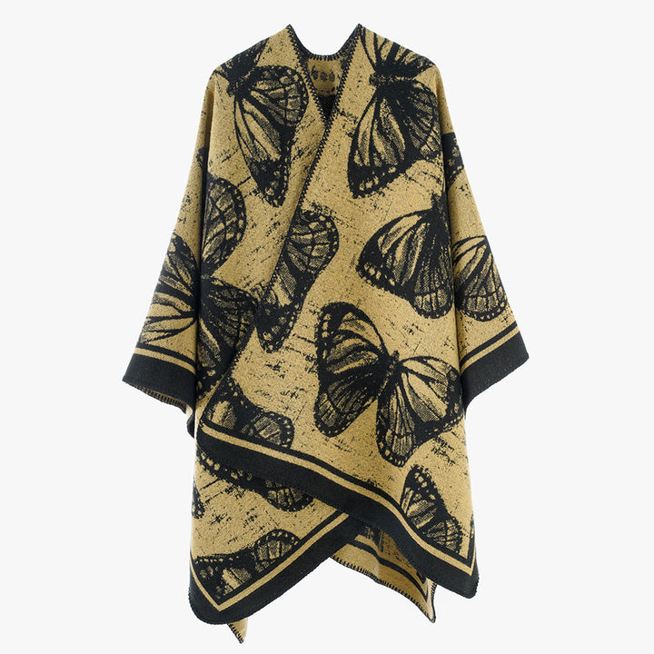 Damen Jacquardstrick‑Poncho mit Schmetterlingsmotiv und asymmetrischem Zipfelsaum – Avérine