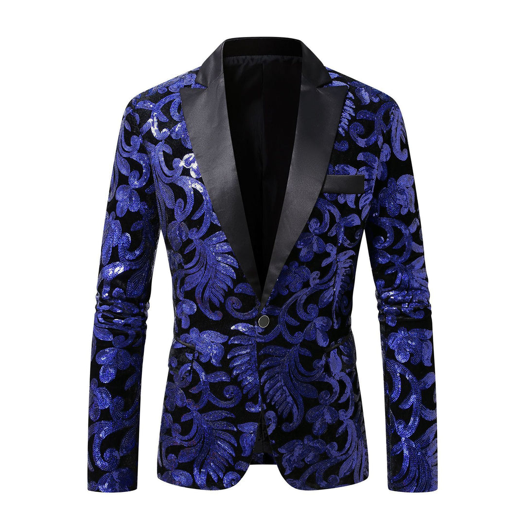 Herren eleganter Pailletten-Blazer im luxuriösen floralem Design Echoarchiv