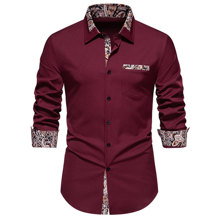 Herren klassisches Langarmhemd mit modernem Paisley-Muster Echoarchiv