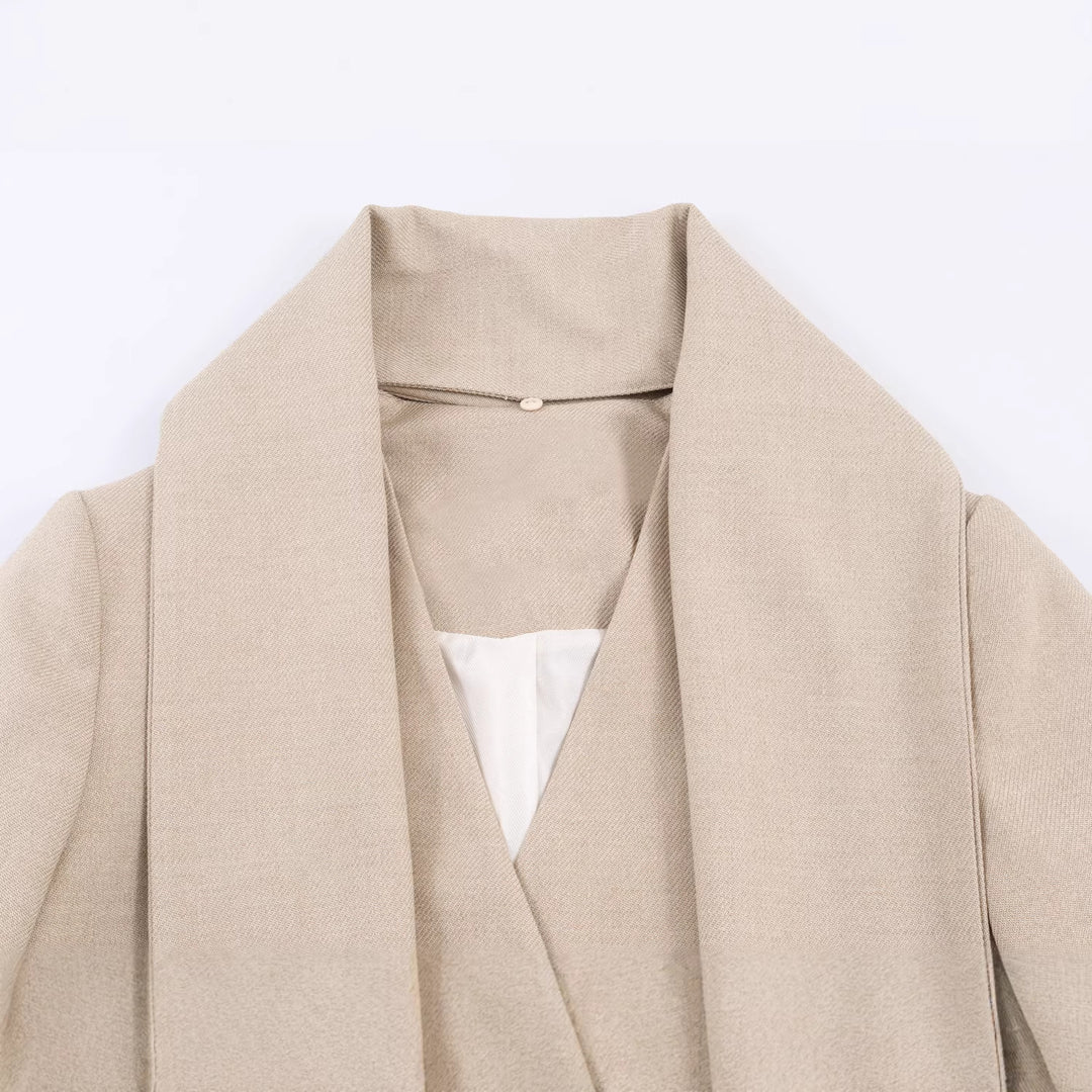 Damen eleganter Wollmix-Mantel mit großem Schalkragen und integriertem Schal – Montévia
