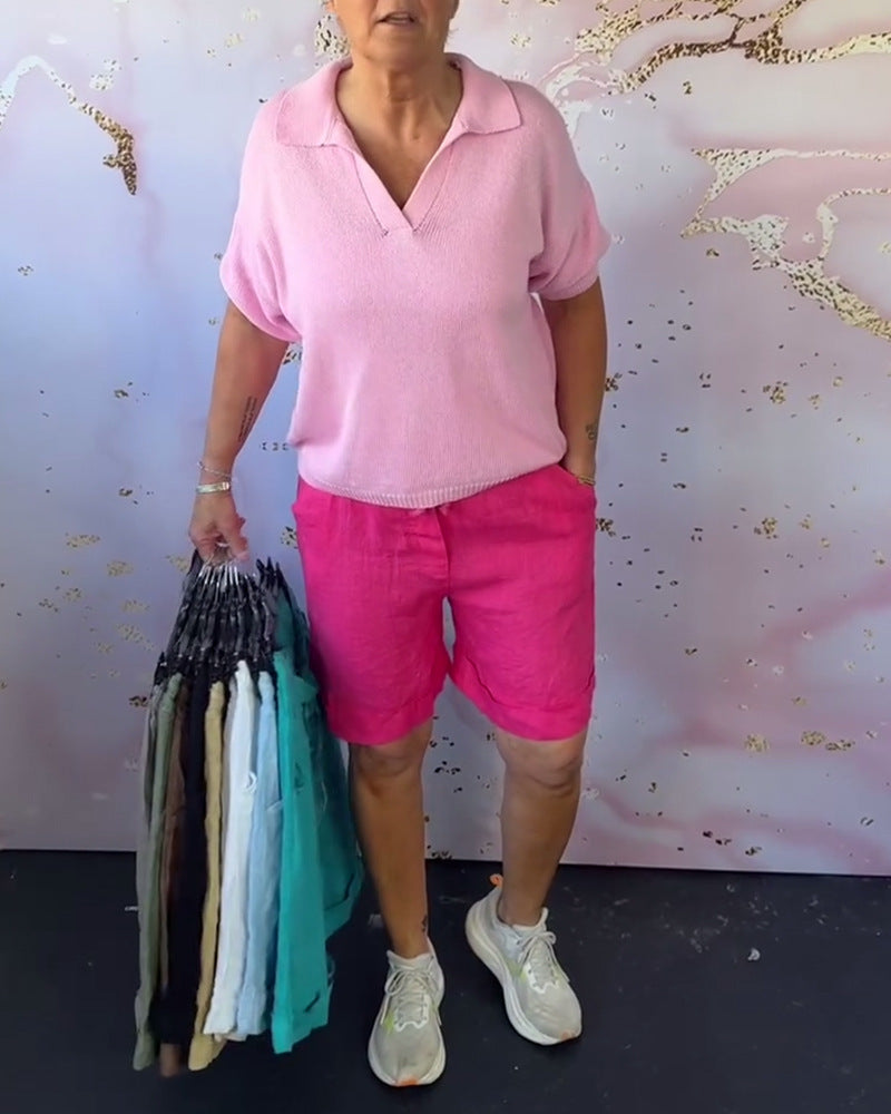 Damen nan Leinenmix-Relaxshorts mit elastischem Komfortbund und Eingrifftaschen Echo Archiv