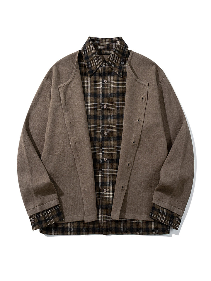 Herren Karierter Flanellhemd-Layer mit offenem Strickcardigan Echoarchiv