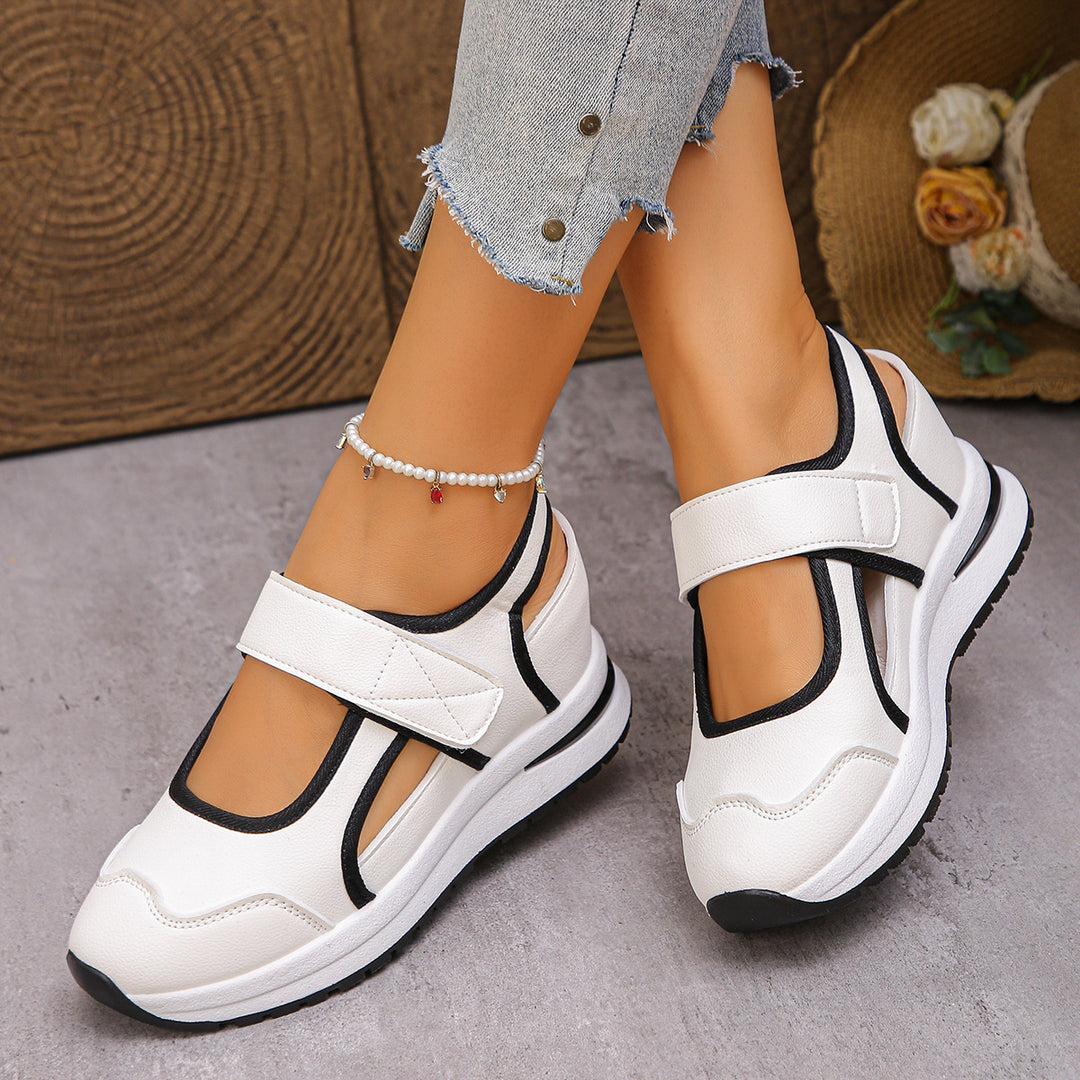 Damen sportliche Slingback-Sneakers mit Klettverschluss und leichter Keilsohle – Névara