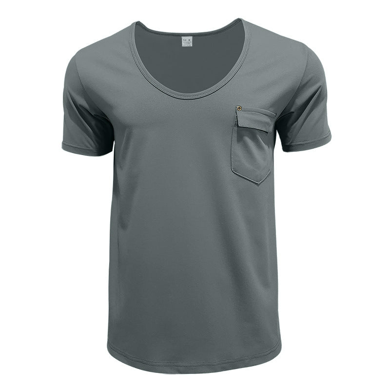 Herren Basic V-Ausschnitt T-Shirt mit Brusttasche Echoarchiv