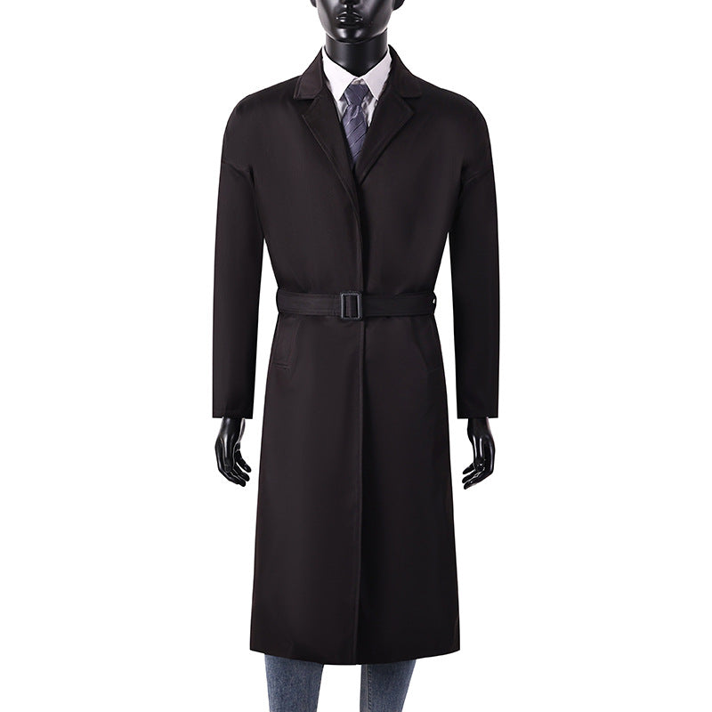 Herren Langer Minimalistischer Trenchcoat mit verdeckter Knopfleiste und Seitentaschen Echoarchiv