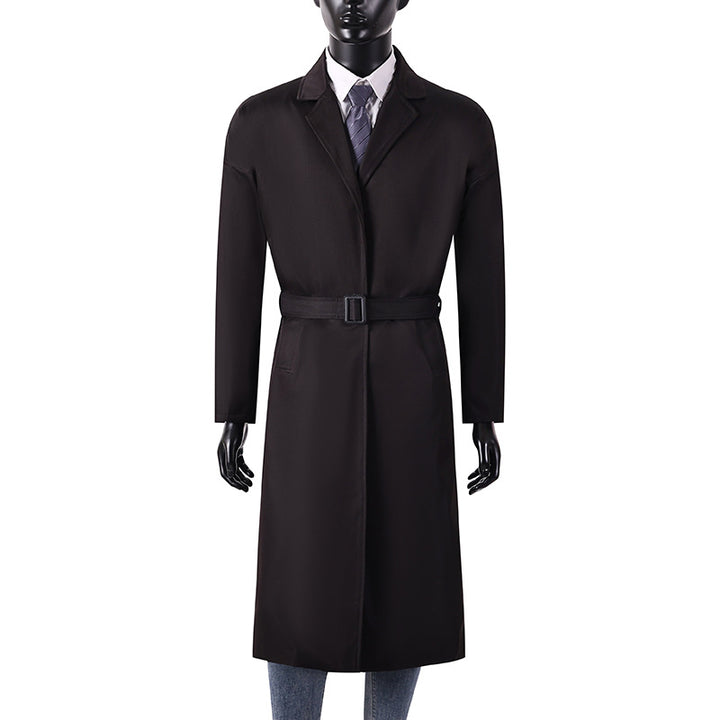 Herren Langer Minimalistischer Trenchcoat mit verdeckter Knopfleiste und Seitentaschen Echoarchiv